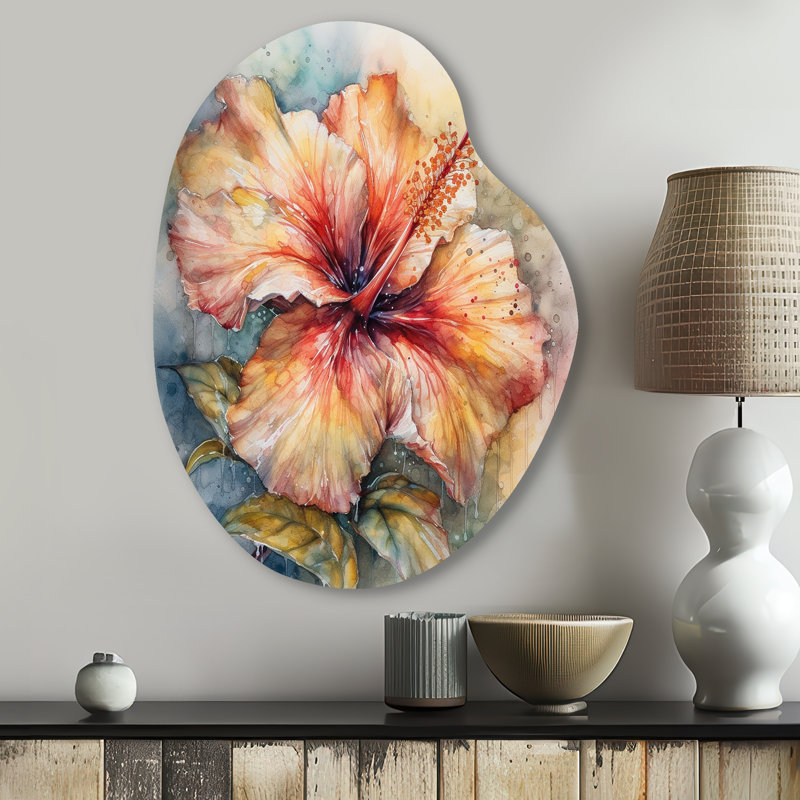 Dikili - Hibiscus asymétrique, reproduction d'art en métal de forme irrégulière, H 30 po x l 22 po