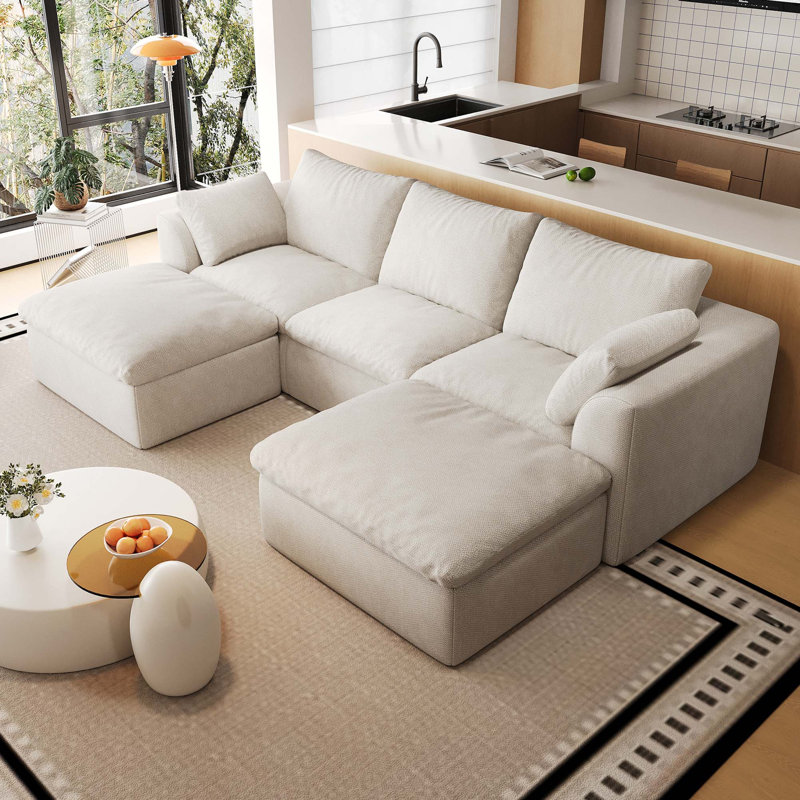 Canapé modulaire en L de 108,3 po à 3 sièges modulaires avec méridienne simple, canapé d'angle surdimensionné à assise profonde, assemblage sans outil comprimé sous vide, grand canapé en tissu tissé texturé pour le salon