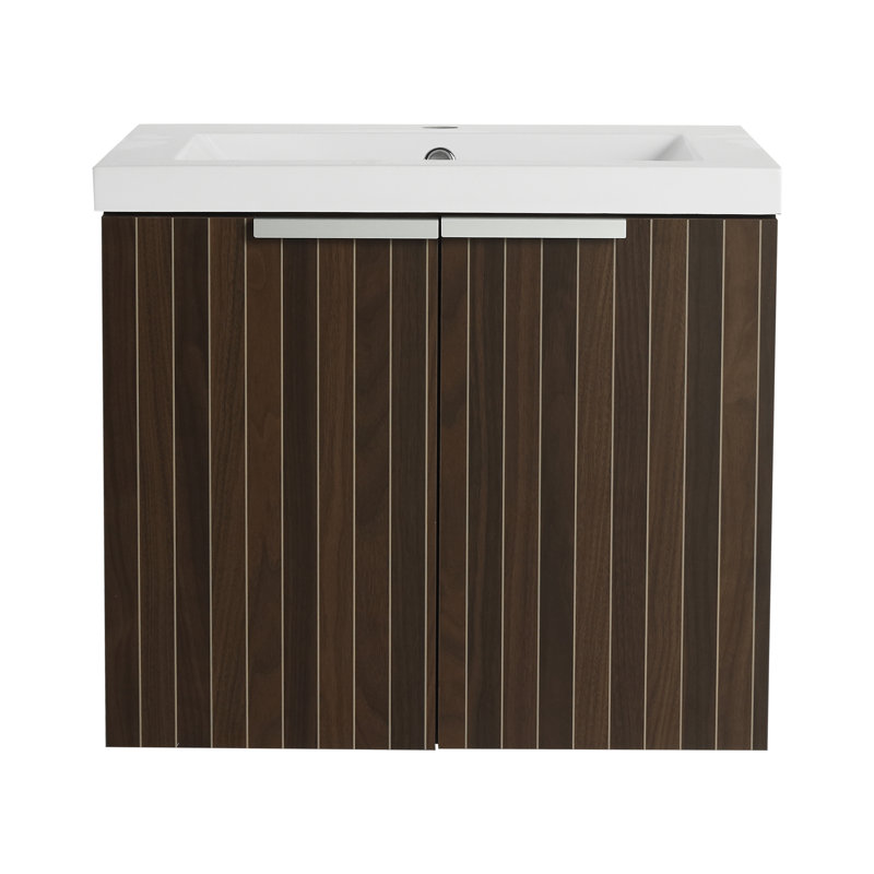 Armoire de salle de bain 24 po avec lavabo en résine, portes à fermeture en douceur, fixation flottante, pour petite salle de bain
