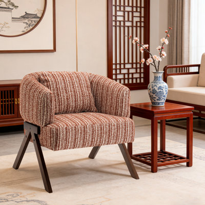 Mid Century Upholstered Arm Accent Chair with Solid Wood Legs
