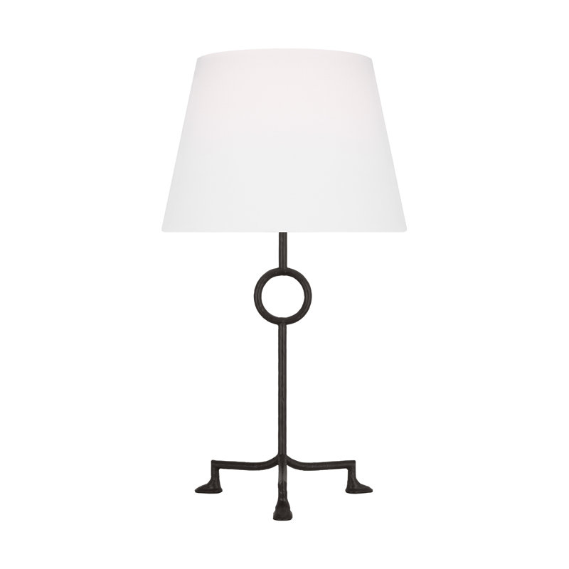Aged Iron Tripod Table Lamp with White Linen Shade