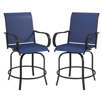 Outsunny Outdoor Bar Stools with Armrests, Set of 2 360° Swivel Bar Height Patio Chairs with High-Density Mesh Fabric, Steel Frame Dining Chairs for Balcony, Poolside, Backyard, Navy Blue