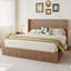 Lit de rangement relevable hydraulique en bois avec tête de lit à oreilles, sans sommier requis / pas de bruit, bois naturel à lattes brun rustique (très grand)-1522183899-1533941355