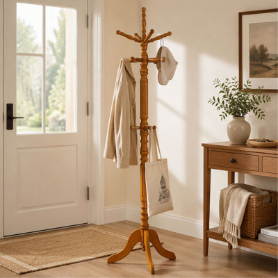 Cosman Golden Brown 11-Hook Freestanding Coat Rack with Hanger for Entryway Storage