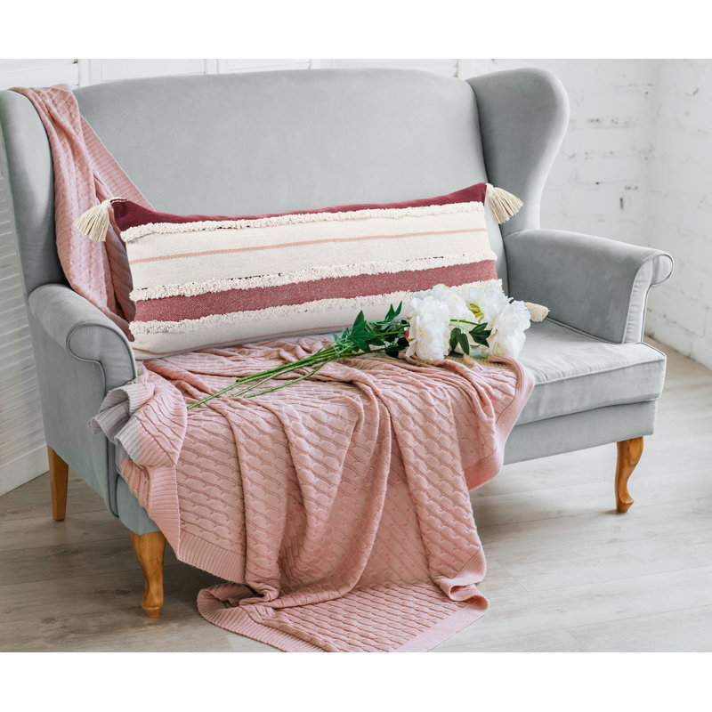 Coussin lombaire à rayures surdimensionné Contemporary, Marron / baie / rose / blanc, Polyester/ bourre en polyester