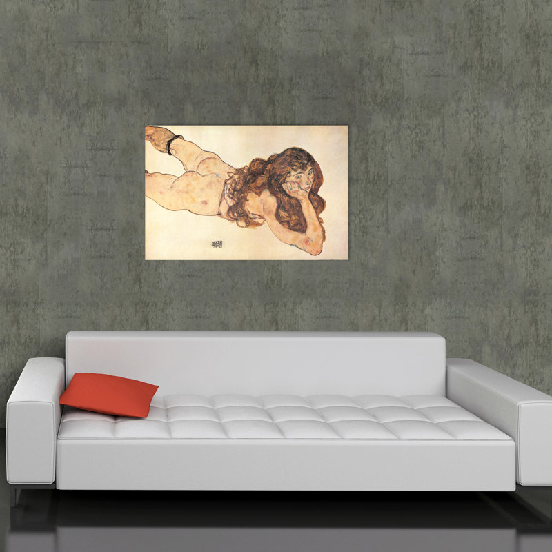 Female Nude Lying on the Belly 1917 by Schiele Art Print, 66cm H x 100cm W x 1.8cm D