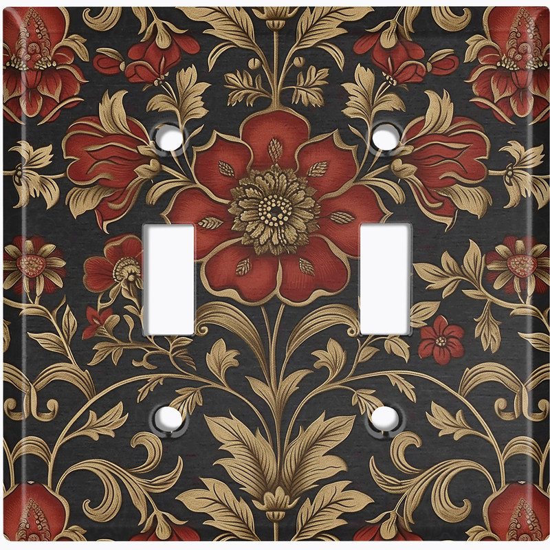 Couvercle de plaque d'interrupteur en métal; Bascule de taille standard 2 US - image imprimée d'un motif floral gothique