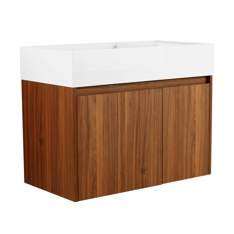 Bathroom Cabinet With Sink Ceramic,door,Bathroom Storage Cabinet, Walnut
