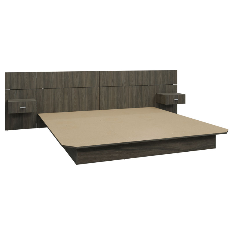 Katsuki Bedroom Platform Bed with Headboard and Nightstands (2) – Easy Assembly, No Box Spring Required, King, Gray