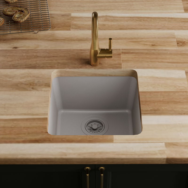 Évier de bar encastrable Karran Quartz 16-5 / 8 "x 16-5 / 8", Gris mat
