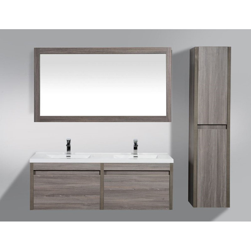 Ensemble de meuble-lavabo double mural 60 "avec miroir Hampden, Gris érable
