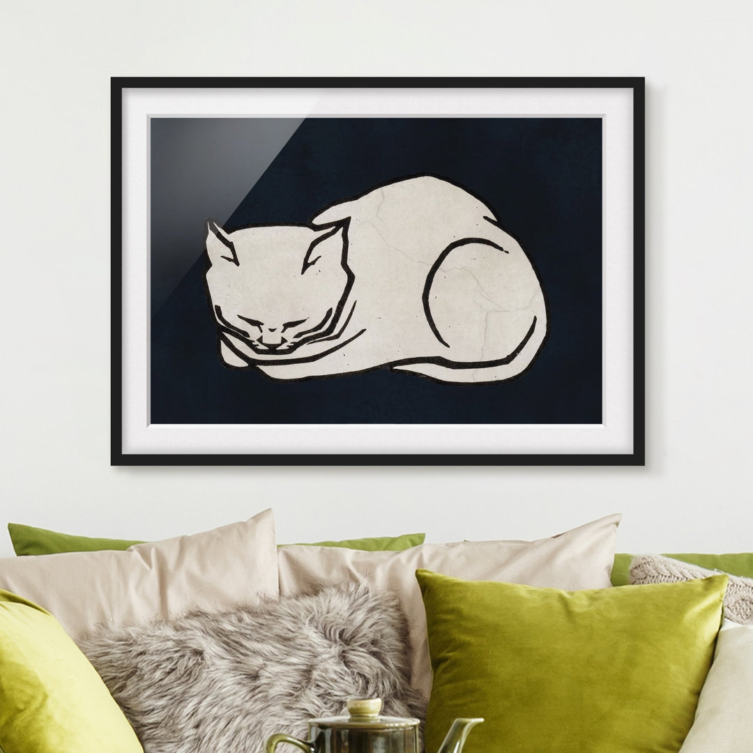 Gerahmtes Poster Schlafende Katze Illustration