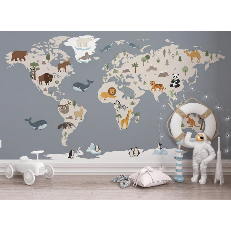 Papier peint carte du monde, Texturé non collé, 100 po x 96 po