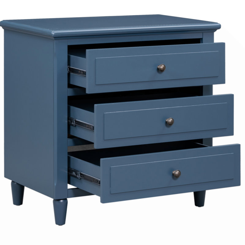 Hafner 3-Drawer Nightstand Storage Wood Cabinet, Blue