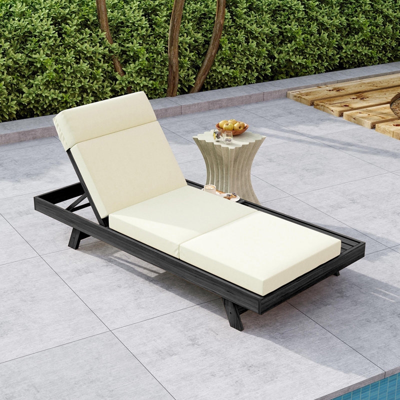 Chaise longue avec repose-tête, Beige, Noir