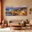 Scène et paysage urbain, paysage côtier, coucher de soleil, marché, ensemble de 3 impressions sur toile-1470296914