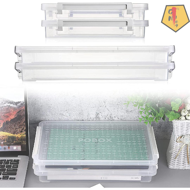  SAYEEC Plastic Storage Box Clear Stackable Storage Bins with  Lids and Handle Large Capacity Storage Containers File Protector Case  Organizer Portable Project Case for A4 Paper Photo Document Scrapbook :  Office