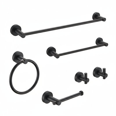 Ensemble de quincaillerie de salle de bain moderne 6 pièces, aluminium doré noir (barres à serviettes 24 po et 16 po)