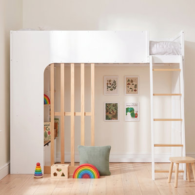 Lit mezzanine pour enfants avec tablettes intégrées et tiroir de rangement, conception bicolore, chambre d'adolescent moderne