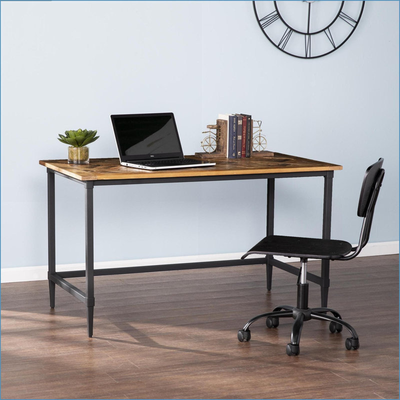 Desks Farmhouse Reclaimed Solid Wood Writing Desk with Spacious Desktop | Black | Solid Wood