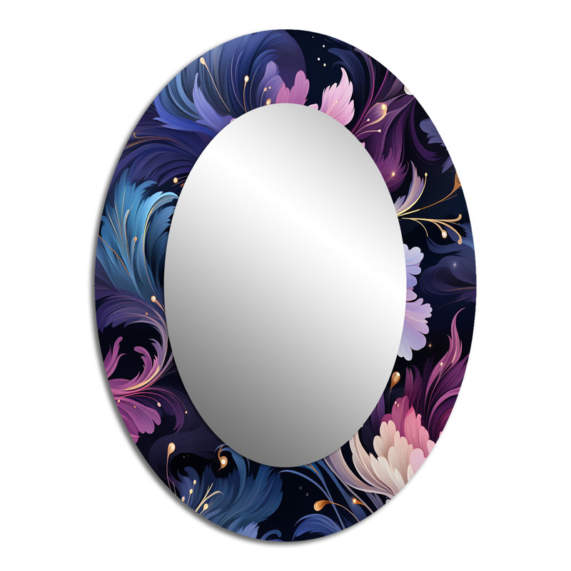 Astral bleu mauve damassé Radiance - miroir mural bohémien, 40 po x 30 po, Ovale