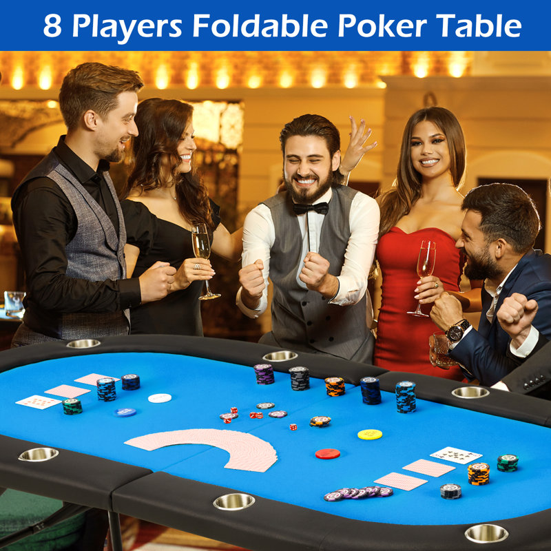 AVAWING 72'' 8 - Player Foldable Poker Table, Blue