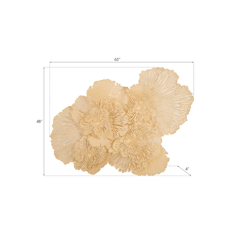 Ivory Metal Flower Wall Art Decor, 63"