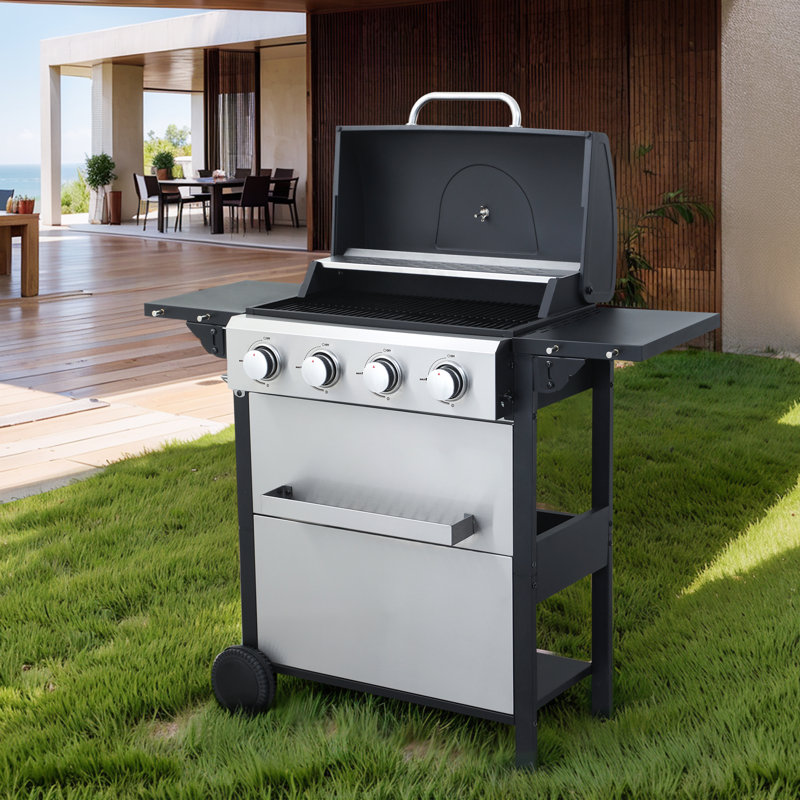 Barbecue au gaz propane à 4 brûleurs avec table d'appoint pliable