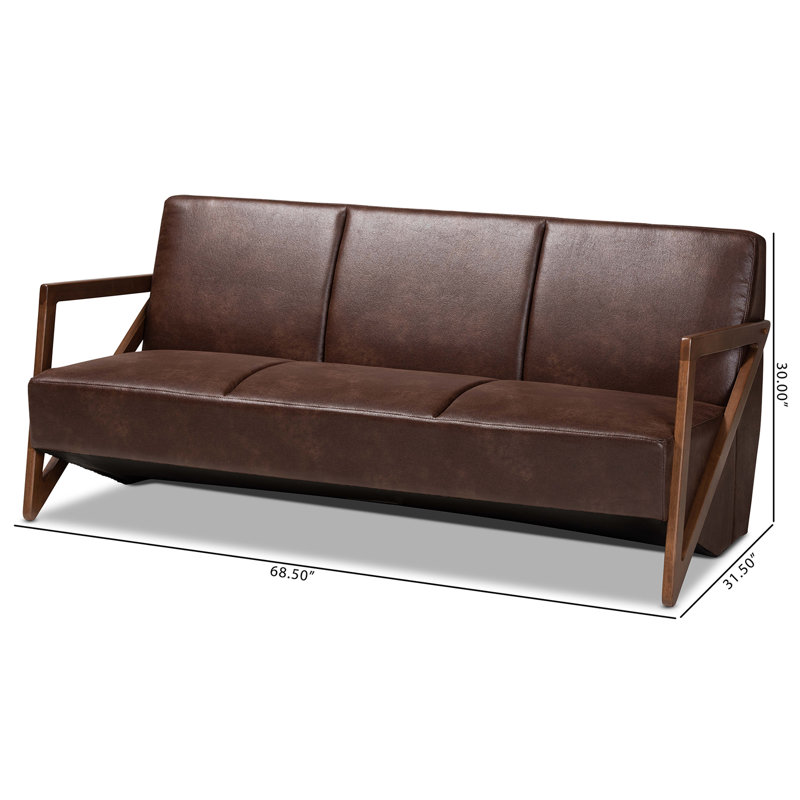 Christa Brown Faux Leather Upholstered Wood Sofa
