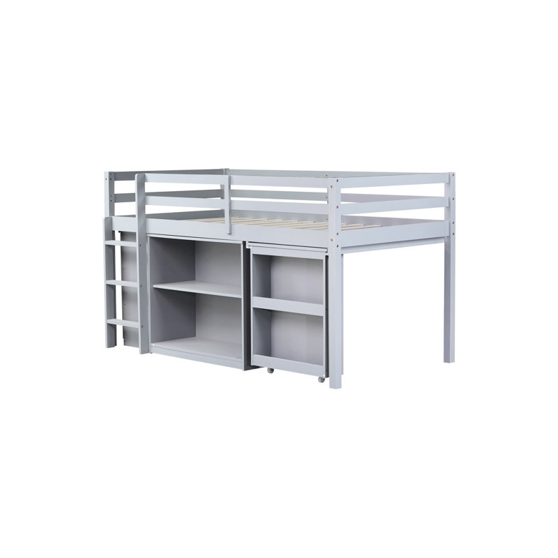Lit mezzanine simple gris avec bureau pratique et combos de rangement, Gris