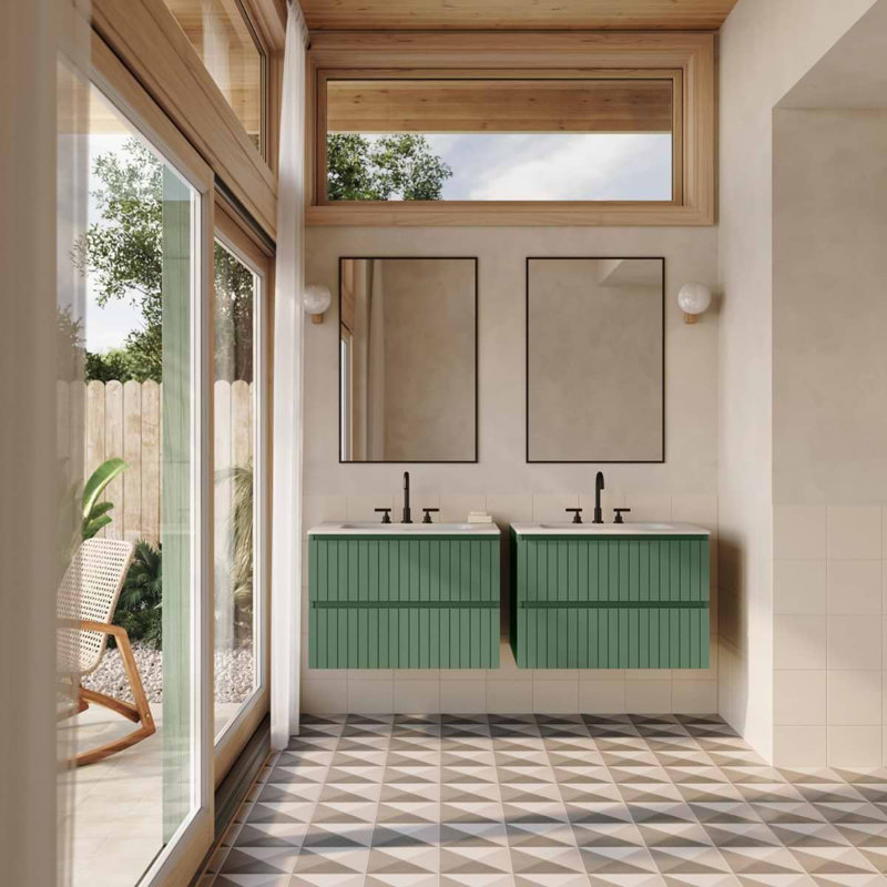 Elizabeth Sutton Art Geo 8x8 Matte Encaustic Look Porcelain Tile, Cement Deco Mist Gray and Pink