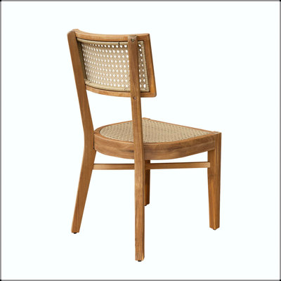 Acacia Wood Dining Chair with Plastic Rattan Woven Back (Set of 2)