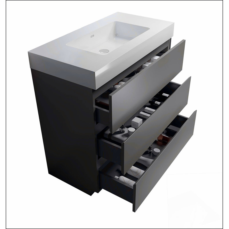 Meuble-lavabo autoportant avec grand lavabo et rangement, Gris, 36"