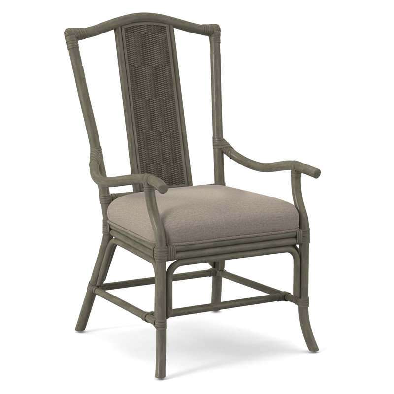 Drury Lane Slat Back Dining Arm Chair, Greystone, Beige Performance Fabric; 0851-73