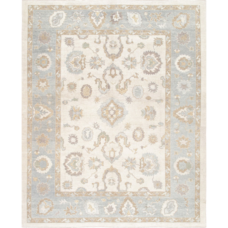 Tapis ivoire / bleu en laine noué à la main Oushak