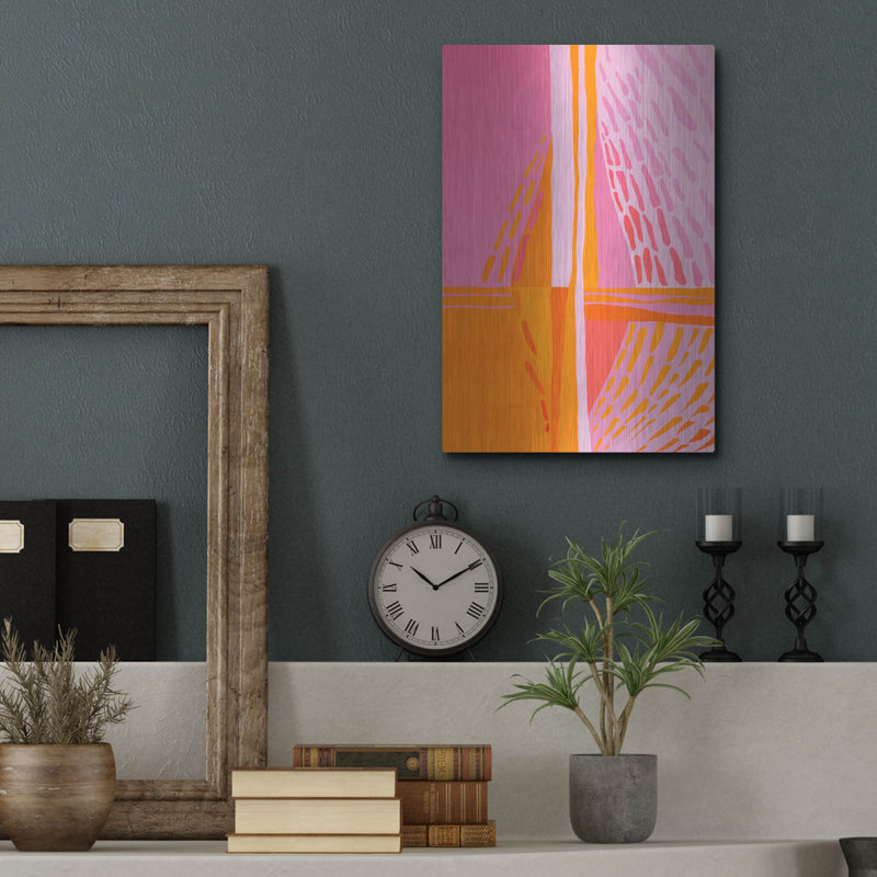 «Rose et orange abstrait» par Design Fabrikken, mur en métal, H 16 po x l 12 po