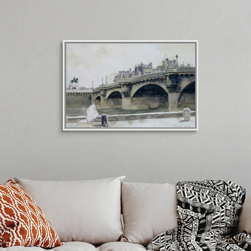 Art mural sur toile Paris Bridge, H 26 po x l 38 po x P 1,75 po, Cadre flottant blanc