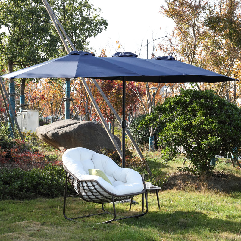 14.8 Ft Large Rectangular Outdoor Umbrella - Navy. 180G Canopy, Convenient Crank. Provides Sun Shade For Backyard, Poolside And Lawn Double Sided Patio Navy Blue. 100% Fabric, Steel Structure. Crank