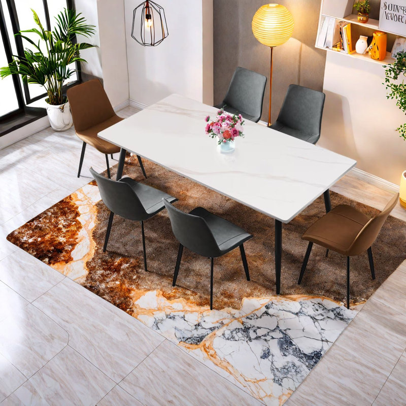 Table de salle à manger moderne, pierre frittée, blanc grain de montagne, cuisine élégante