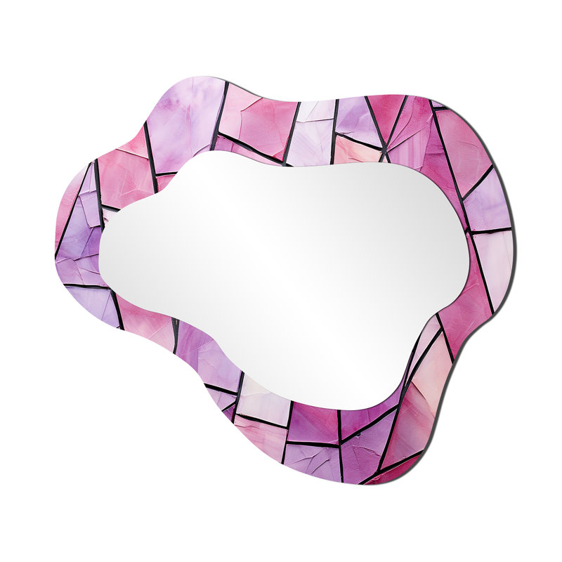 Abstract purple Geometric Gems II - Tile Asymmetrical Decorative Wall Mirror, Modern Cloud Mirror, Printed Metal Art