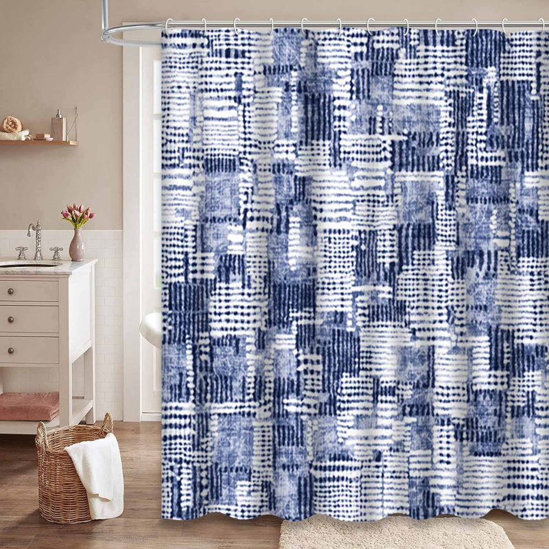 Rideau de douche abstrait à motifs abstraits bleu marine avec 12 crochets, L 72 po x l 72 po