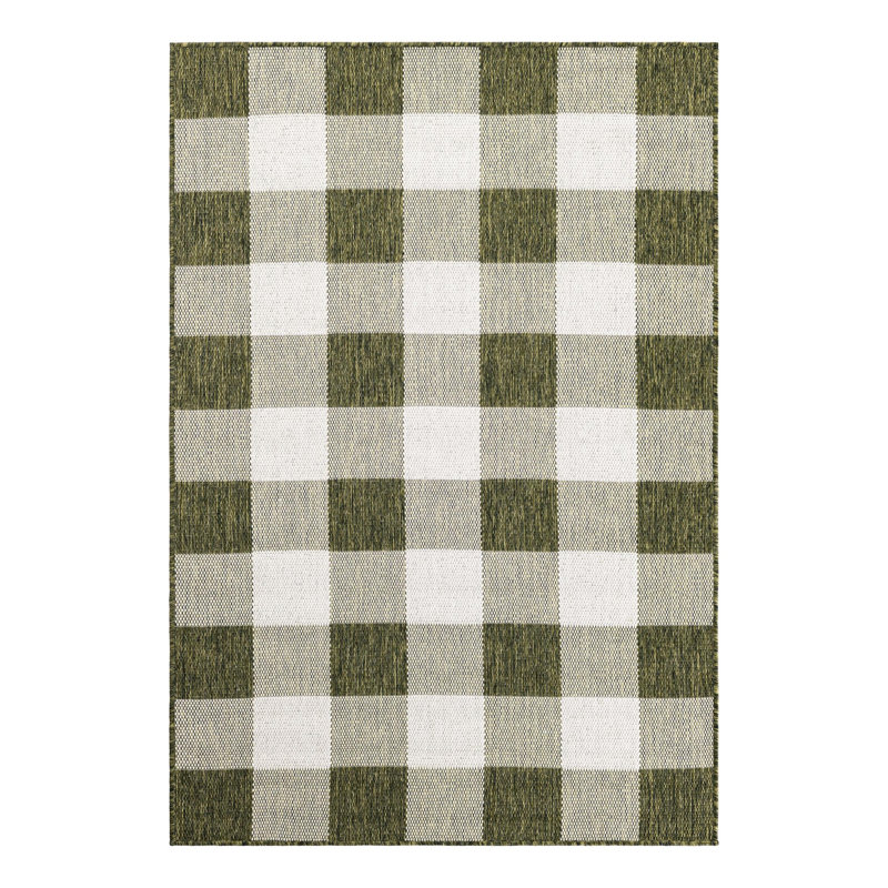 Tereon Checkered Machine Made Power Loom Polypropylene Plastic Indoor/Outdoor Area Rug in Green, Rectangle 4'1" x 6'1"