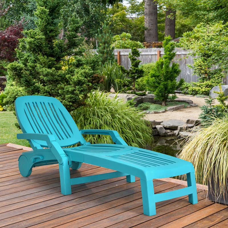 Mistry Outdoor Patio Adjustable Sun Lounger with Wheels, Turquoise