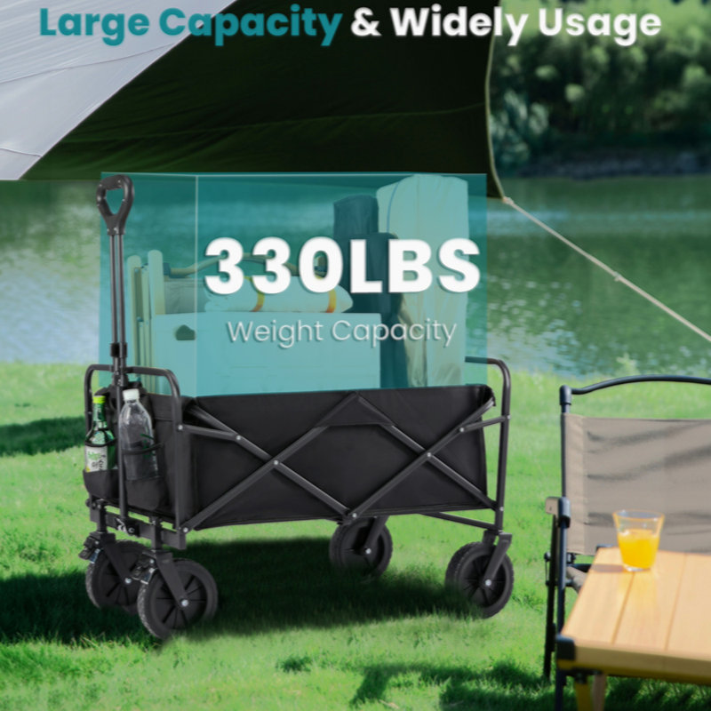 10.9 Cu. Ft. Black Metal Foldable Utility Wagon with Flat-Free Tires