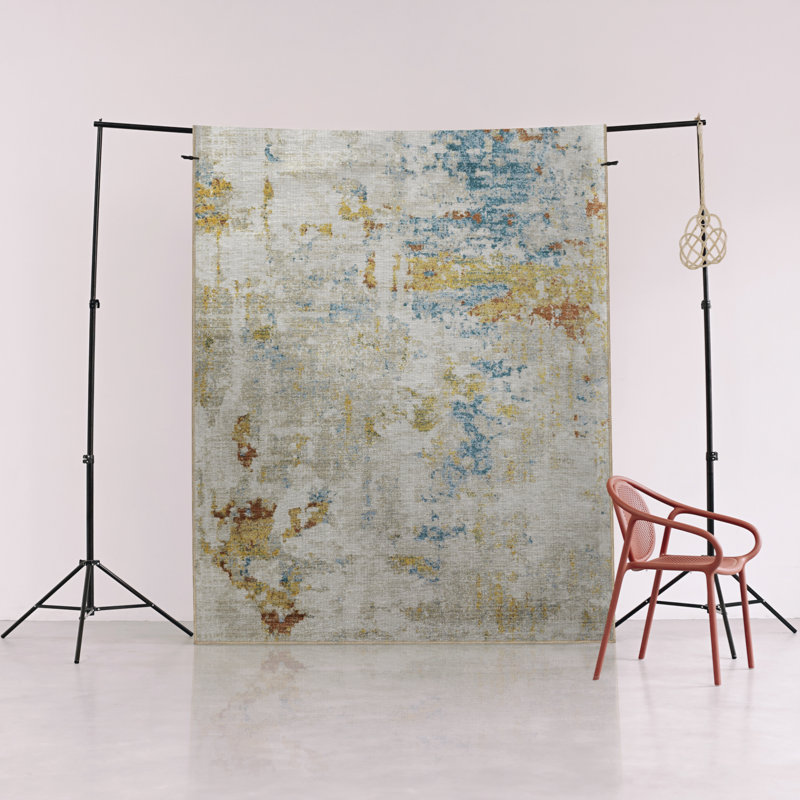 Beige-Themed Multi-Colored Abstract Patterned Creative Modern Decorative Rug, Runner 3'3.37" x 9'10.11"