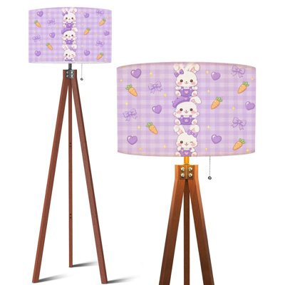 Lampe trépied sur pied majestueux, dragon mauve, dragon rose, fantaisie florale, lampe sur pied à DEL à intensité variable avec pieds en bois de hêtre et abat-jour en lin amovible pour salon et chambre à coucher
