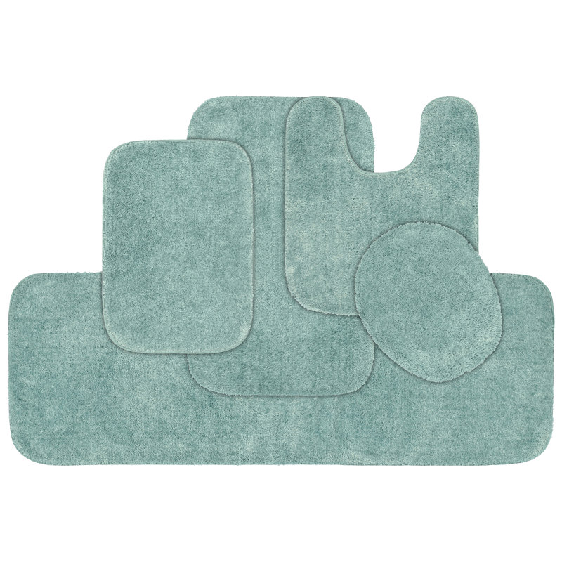 Mccluney Ultra Soft Traditional Nylon 5 Piece Bath Rug Set with Non-Slip Backing, Sea Foam