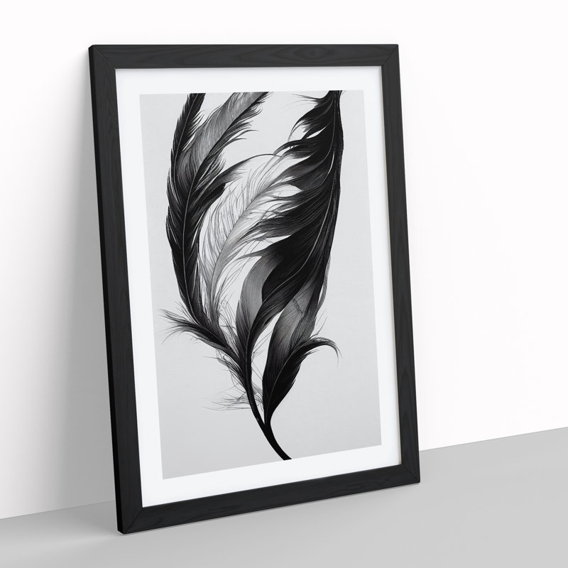 Wistful Feather - Wall Art, 48cm H x 36cm W, Black Framed Paper