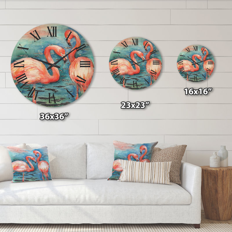 Horloge murale flamants roses dans l'eau I, Grand