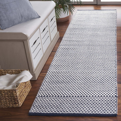 Tapis en laine / coton à tissage plat Veropeso bleu marine / ivoire / gris
